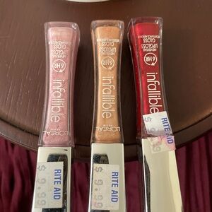 L'Oreal Infallible Lip Gloss Set - Red, Gold, Pink limited edition